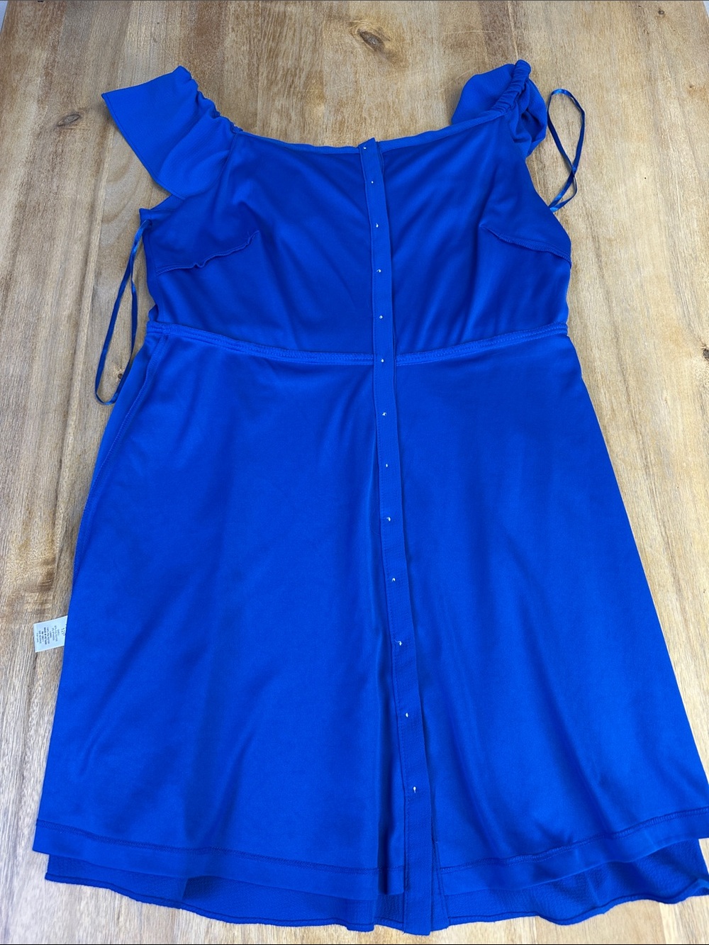 Off-Shoulder Ruffle Button-Front Dress in Royal Blue - Picture 12 of 12